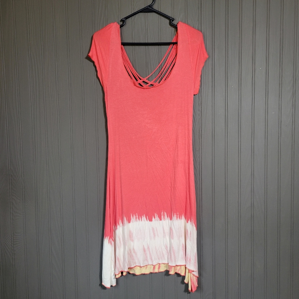 5th & Love T-Shirt Dress Short Sleeve Criss-Cross Back Pink Cream Women's Large
